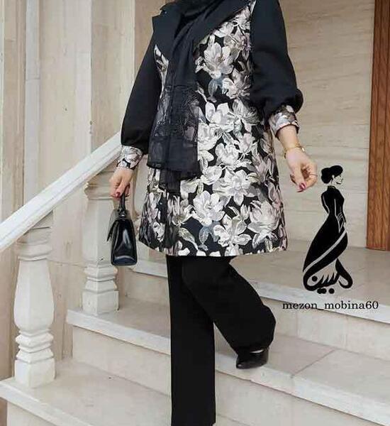 عکس مانتو ترکیبی دو رنگ