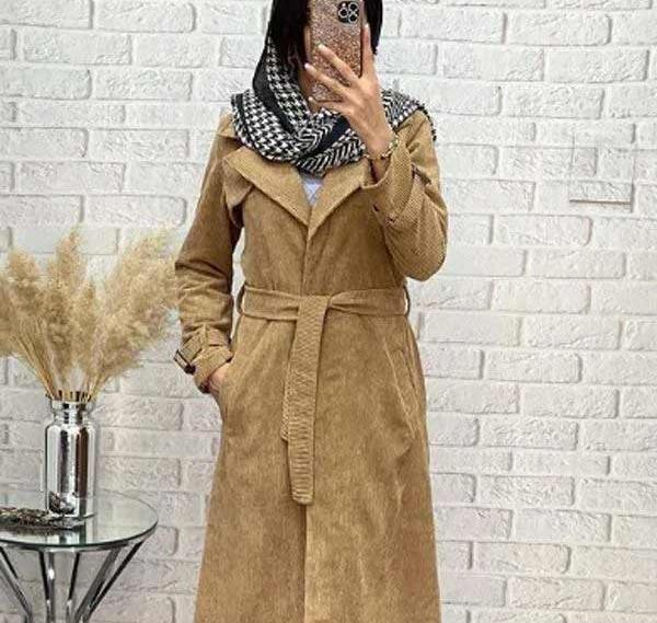 عکس مانتو پاییزه با پارچه کبریتی
