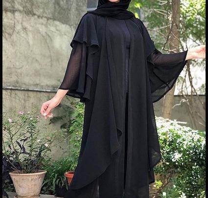 عکس مانتو مشکی جلو باز بلند