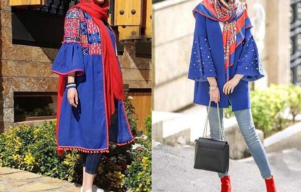 عکس مانتو شلوار آبی نفتی