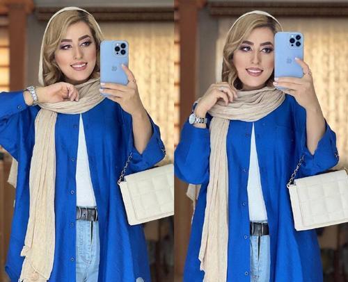 عکس مانتو شلوار آبی نفتی