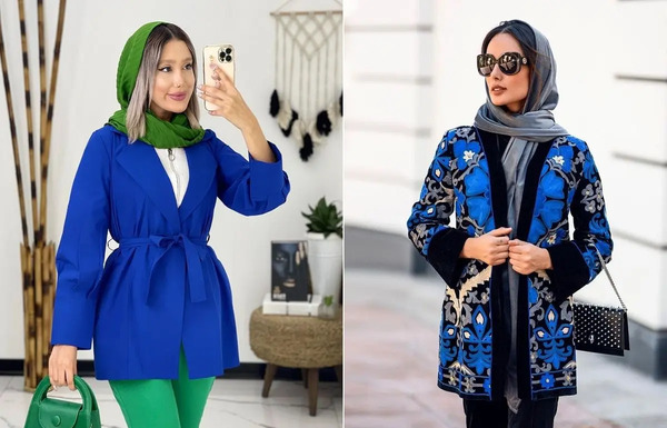 عکس مانتو شلوار آبی نفتی