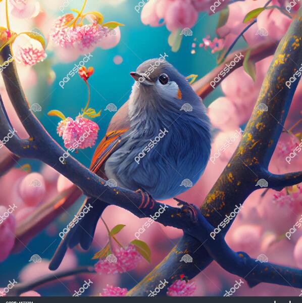 عکس پرنده و درخت شکوفه