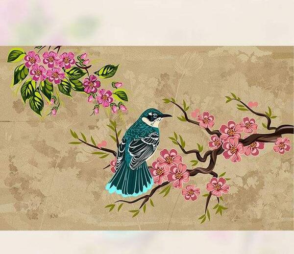 عکس پرنده و درخت شکوفه