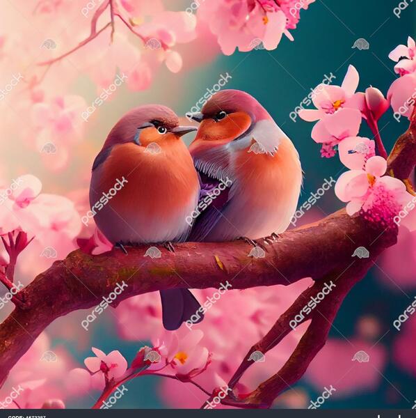 عکس پرنده و درخت شکوفه