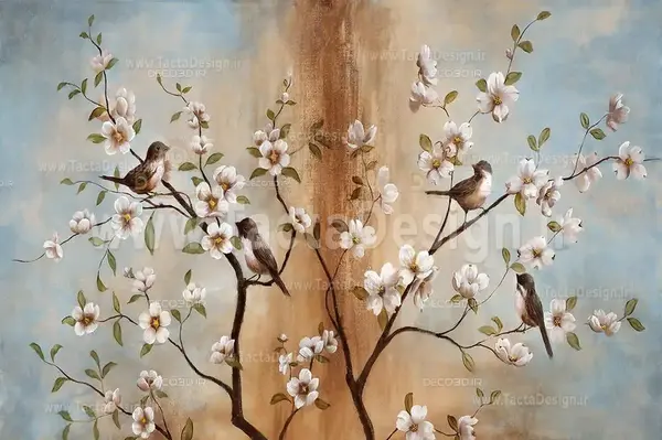 عکس پرنده و درخت شکوفه