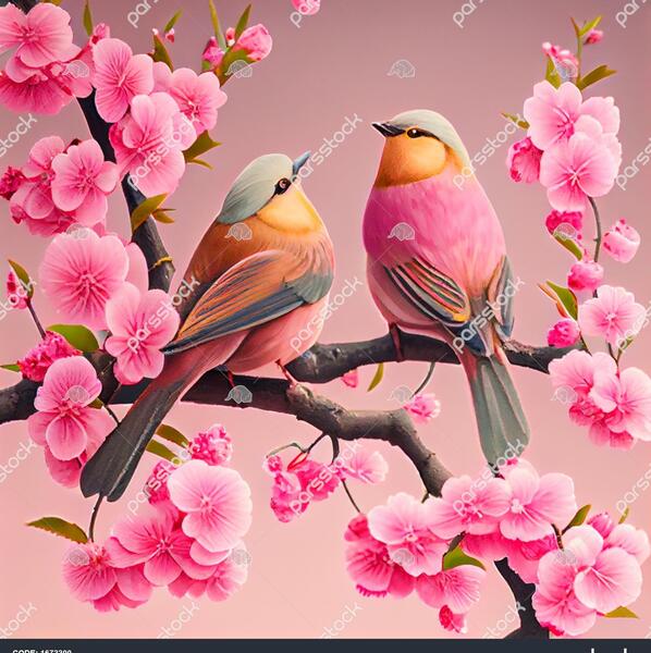 عکس پرنده و درخت شکوفه