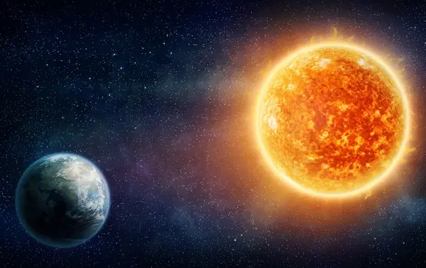 عکس خورشید و کره ی زمین