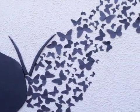 عکس پروانه کاغذی روی دیوار