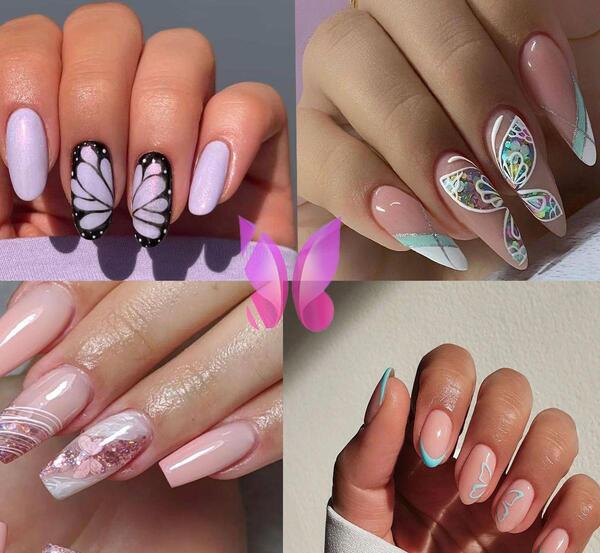 عکس طراحی پروانه روی ناخن