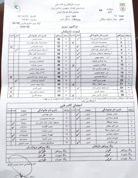 عکس بازیکنان تراکتور با اسم