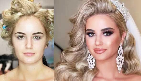 عکس قبل و بعد آرایش عروس