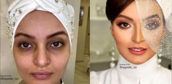 عکس قبل و بعد میکاپ عروس