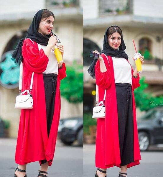 عکس مانتو قرمز ساده