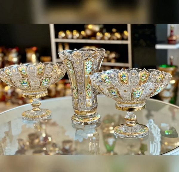 عکس ظروف کریستال طلا کوب