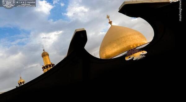 عکس خورشید بالای گنبد حضرت علی