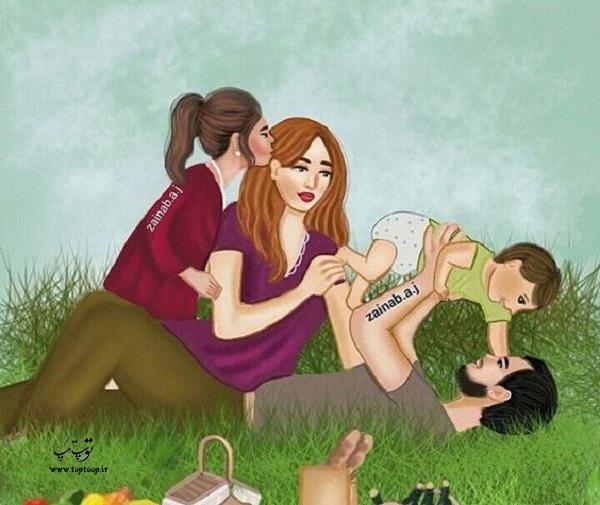 عکس خانواده چهار نفره نقاشی