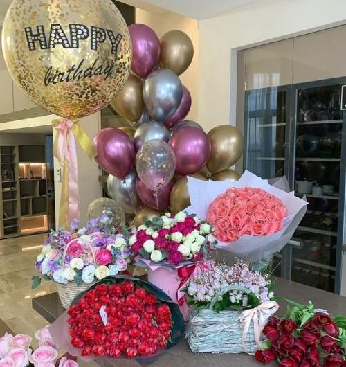 ایده عکس تولد با دسته گل