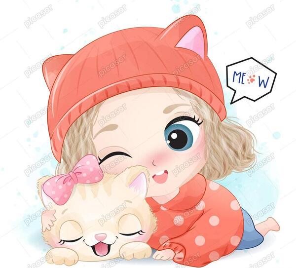 عکس کارتونی گربه و دختر