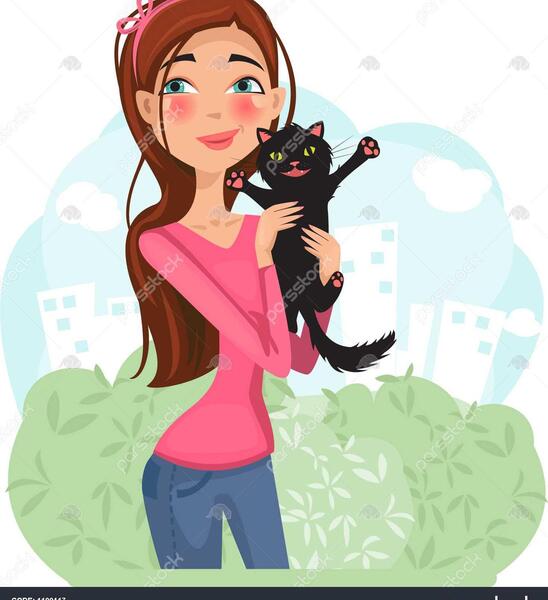 عکس کارتونی گربه و دختر