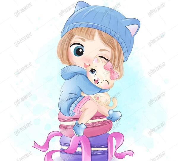 عکس کارتونی گربه و دختر
