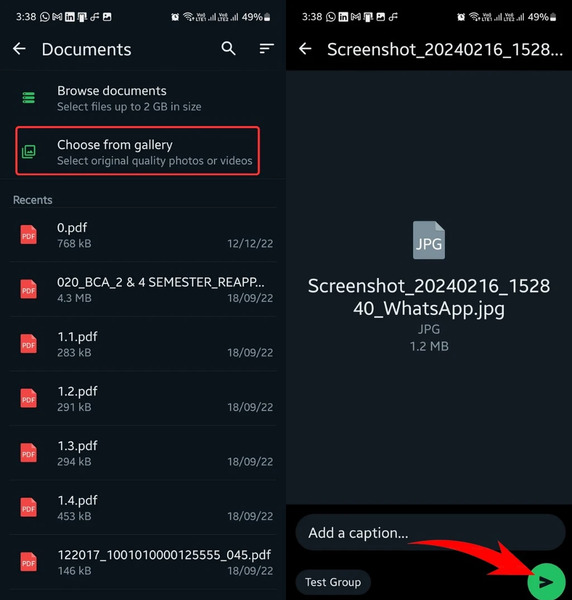 فرستادن عکس در واتساپ ایفون به صورت فایل