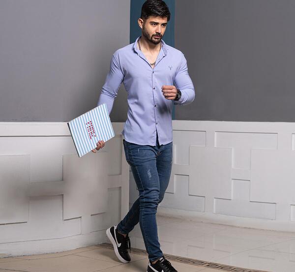 عکس پیراهن مردانه رنگ یاسی