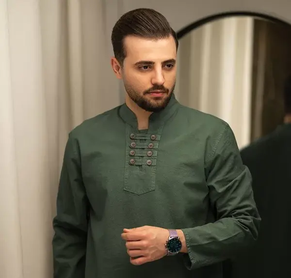 عکس پیراهن مردانه سبز یشمی