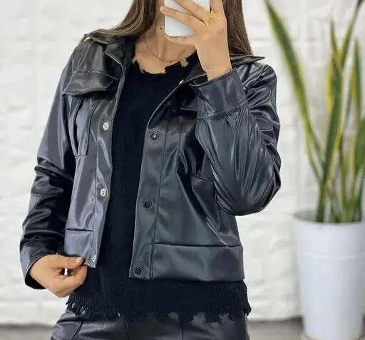 عکس کت چرم مشکی دخترانه