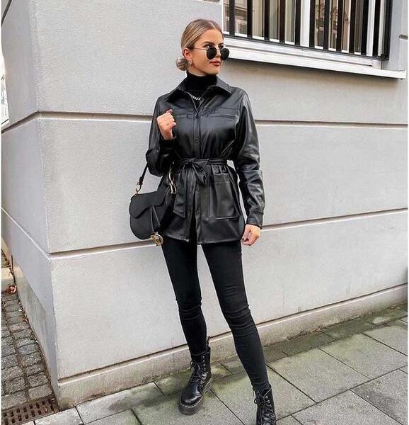 عکس مانتو چرم مشکی دخترانه
