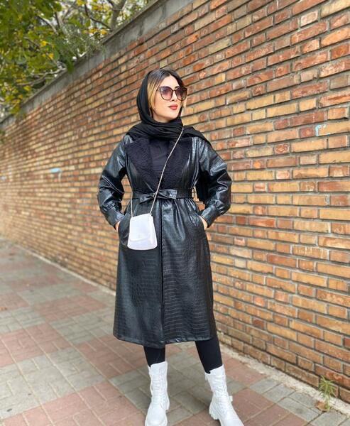 عکس مانتو چرم مشکی دخترانه