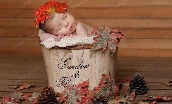 ایده عکس پاییزی نوزاد در منزل