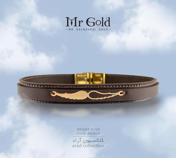 عکس دستبند مردانه چرم و طلا