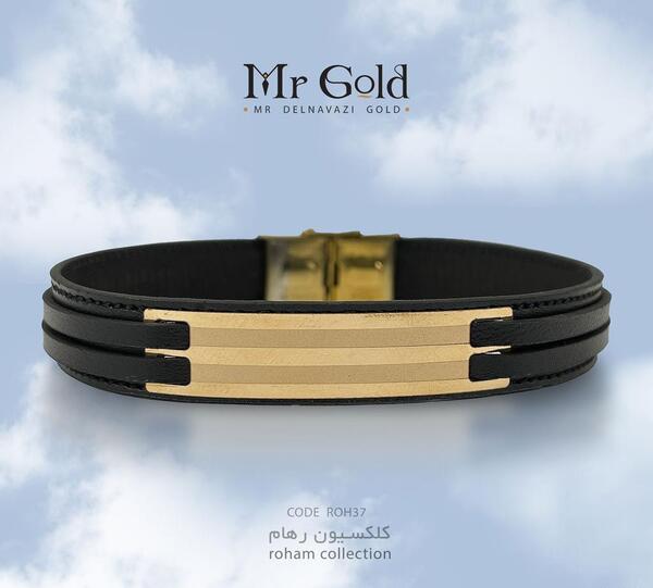 عکس دستبند مردانه چرم و طلا