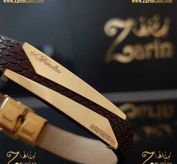 عکس دستبند مردانه چرم و طلا