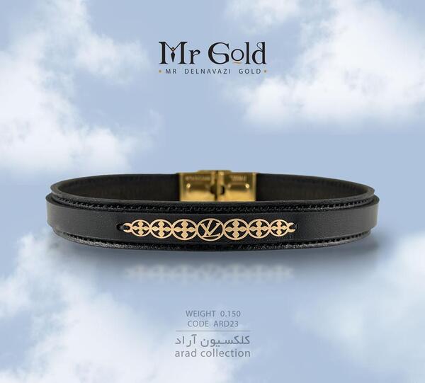 عکس دستبند مردانه چرم و طلا