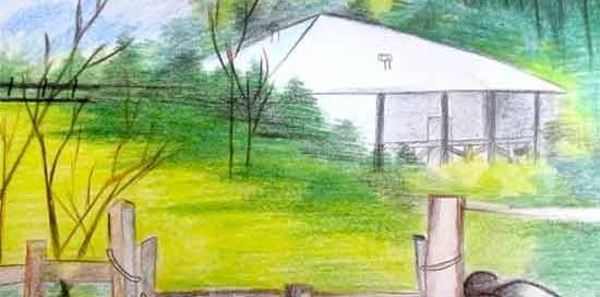 عکس نقاشی منظره مداد رنگی