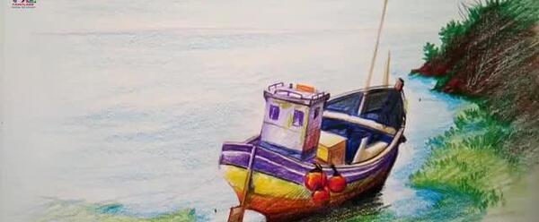 عکس نقاشی منظره مداد رنگی