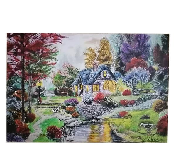 عکس نقاشی منظره مداد رنگی