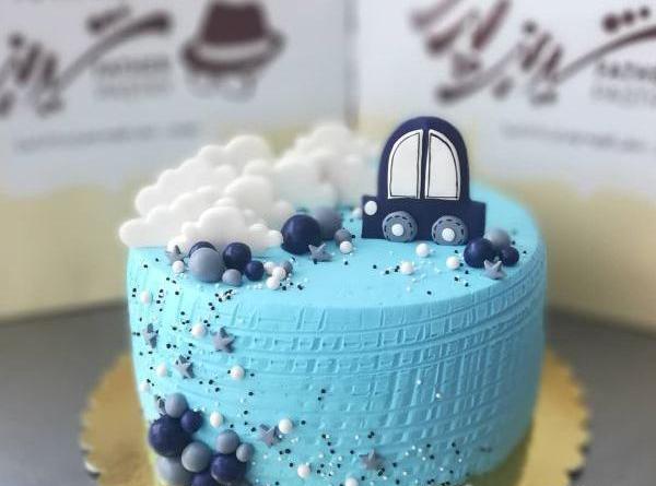 عکس کیک آبی سفید
