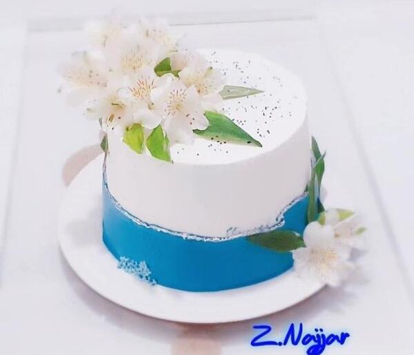عکس کیک آبی سفید