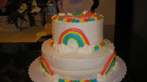 عکس کیک رنگین کمانی دو طبقه
