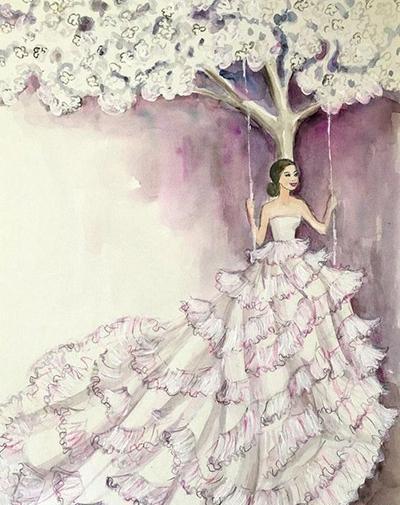 عکس طراحی لباس عروس روی کاغذ