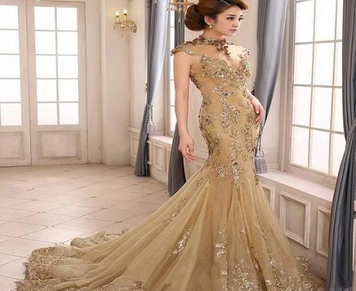 عکس لباس عروس به رنگ طلایی