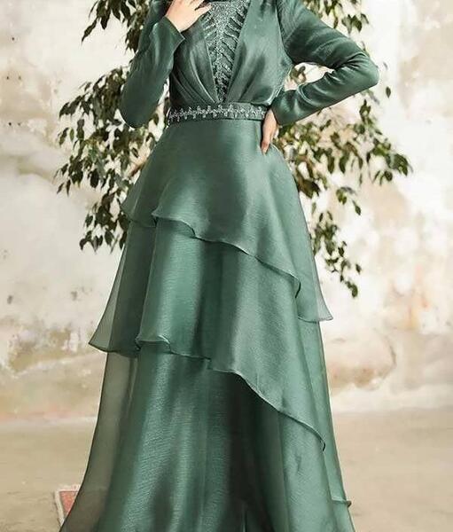عکس لباس عروس سبز یشمی