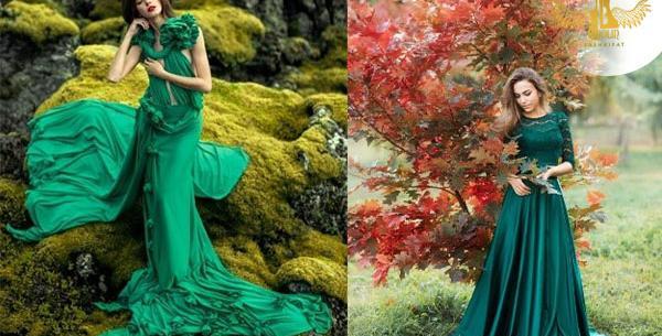 عکس لباس عروس سبز یشمی