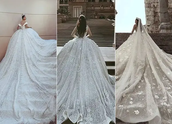 عکس لباس عروس دنباله دار بلند