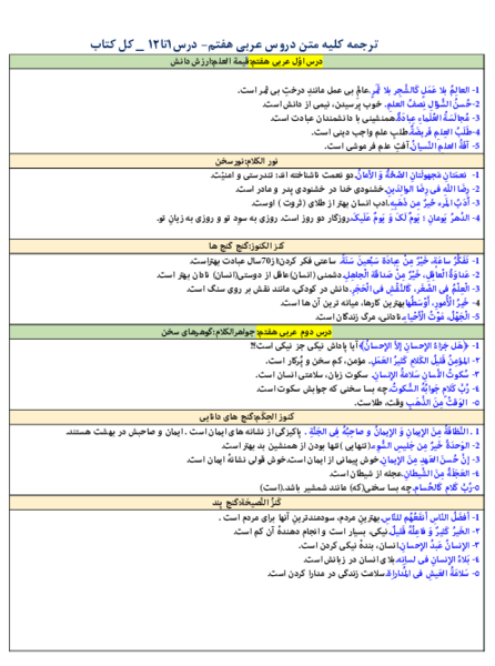 عکس صفحات کتاب عربی هفتم