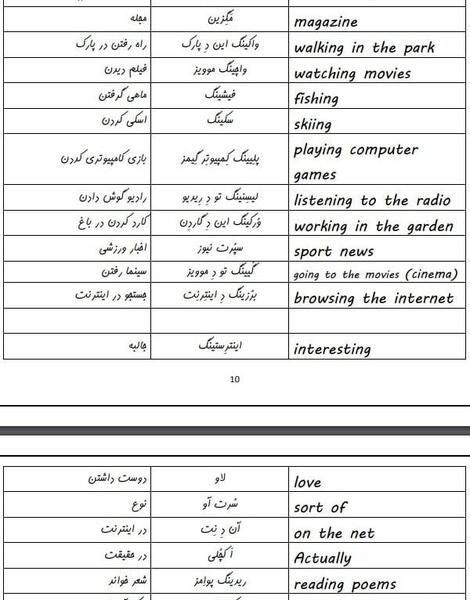 عکس کلمات اخر کتاب زبان هشتم