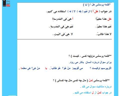 عکس کتاب عربی هشتم درس اول